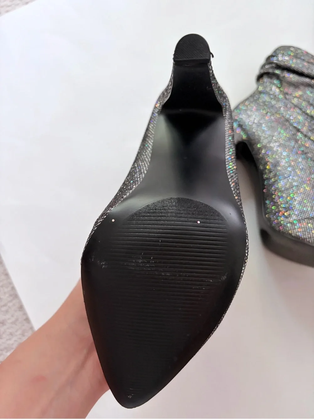 Steve Madden Calysta Silver Holographic Slouch Ankle Boots Size 7